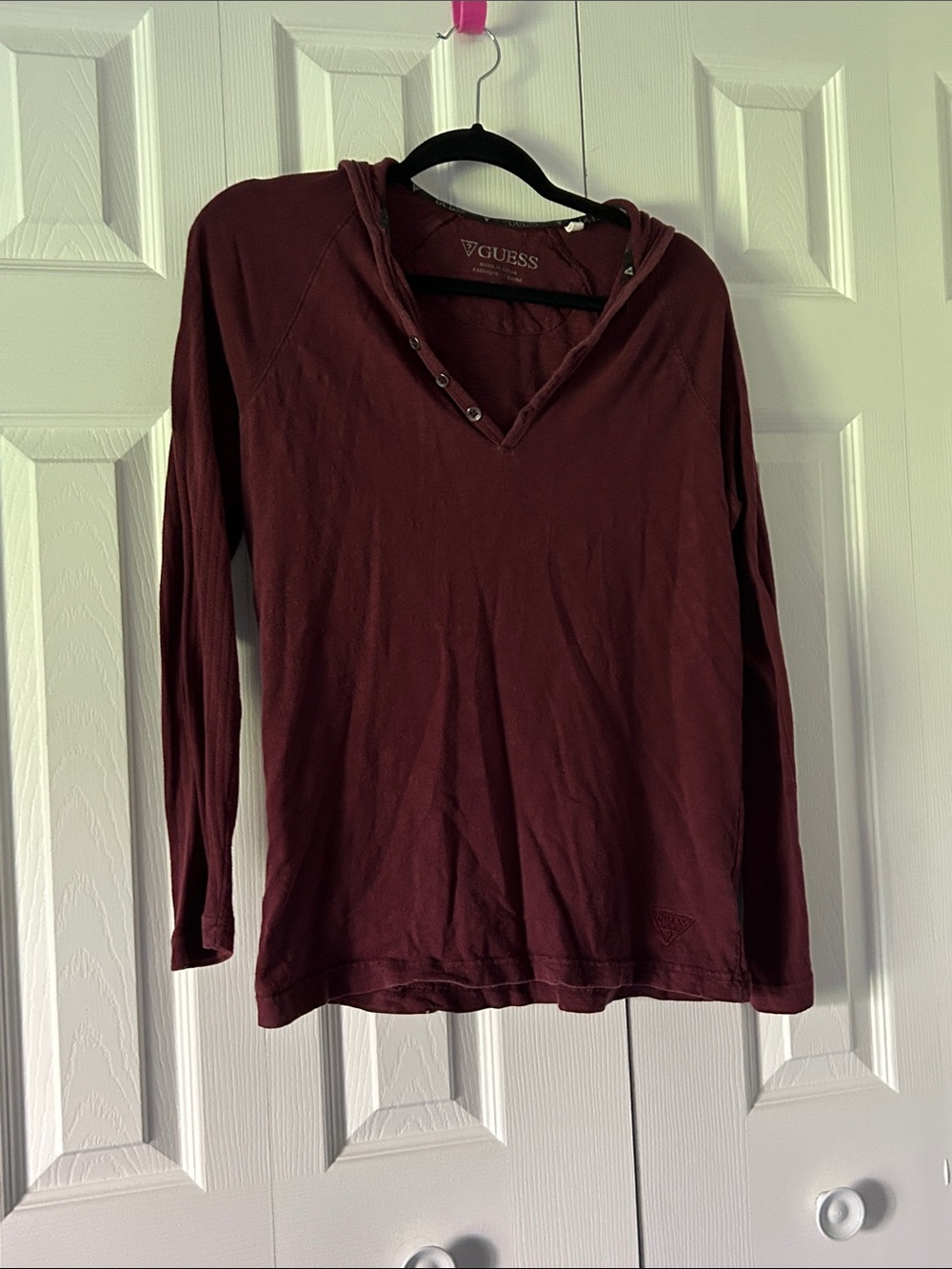 Maroon Guess Long Sleeve Hooded Tee
